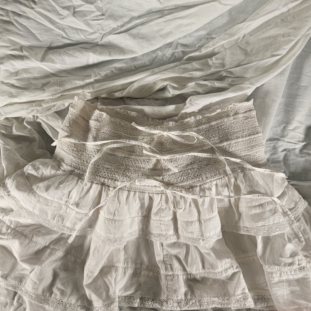 LoveShackFancy White Ruffle Mini Skirt